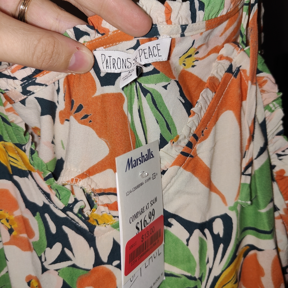 Marshalls Vibrant Floral Top with Orange and Green - Picture 2 of 2